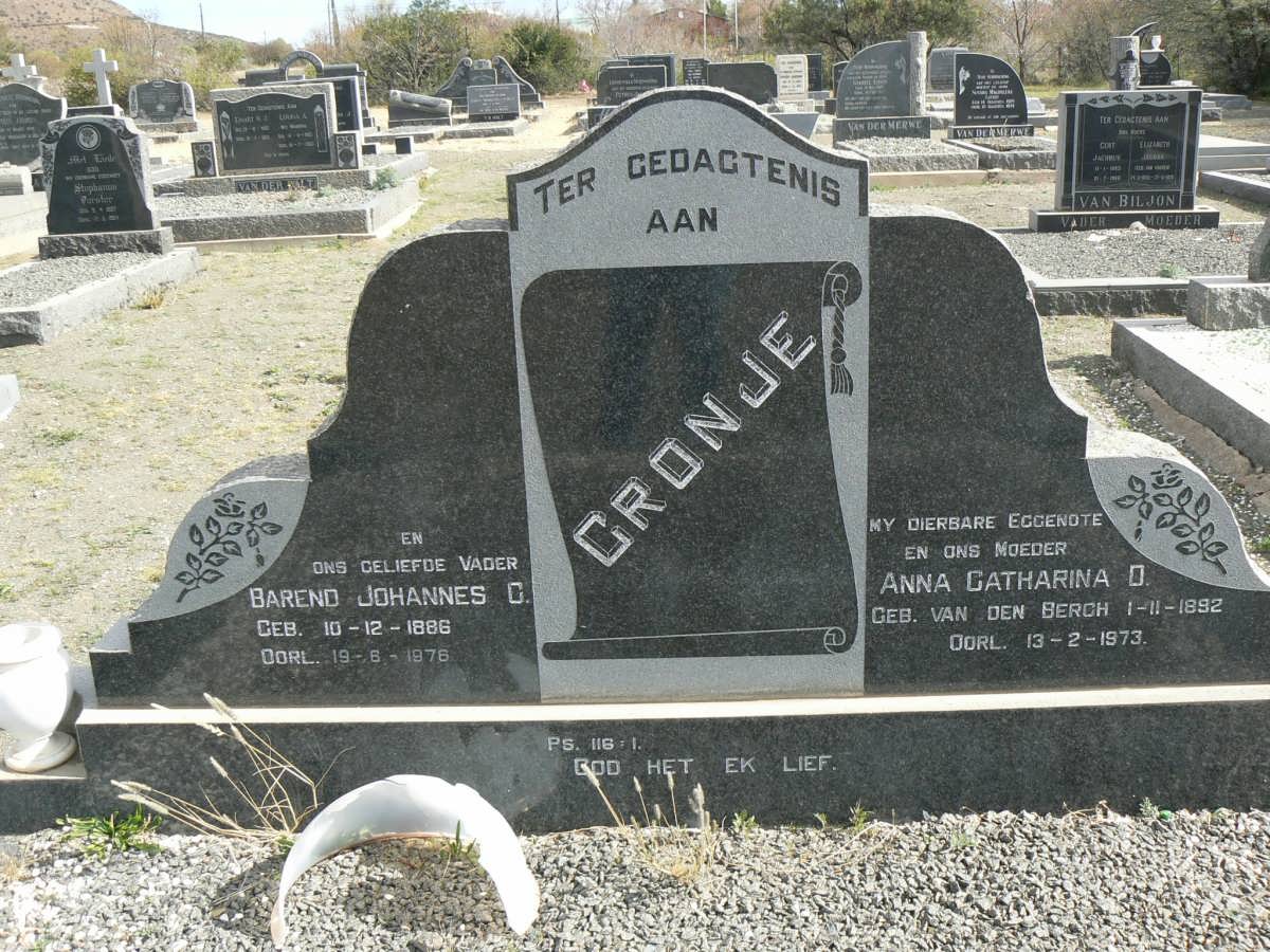 CRONJE Barend Johannes G. 1886-1976 &amp; Anna Catharina D. VAN DEN BERGH 1892-1973