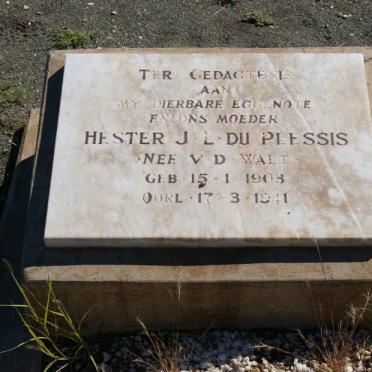PLESSIS Hester J.L., du nee V.D. WALT 1903-1941