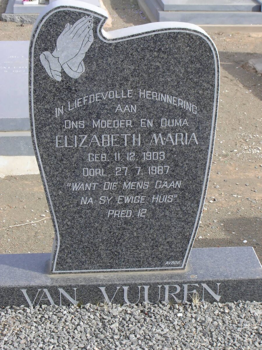 VUUREN Elizabeth Maria, van 1903-1987