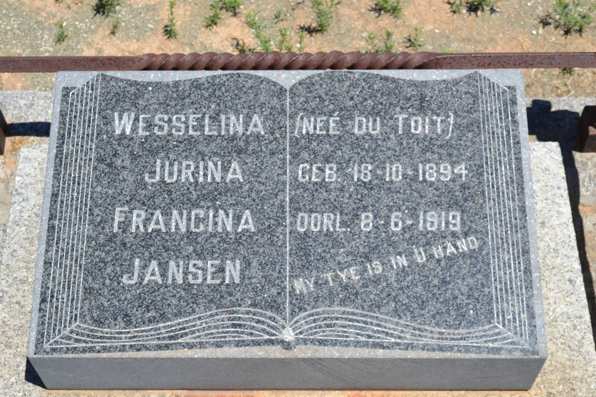 JANSEN Wesselina Jurina Francina nee DU TOIT 1894-1919