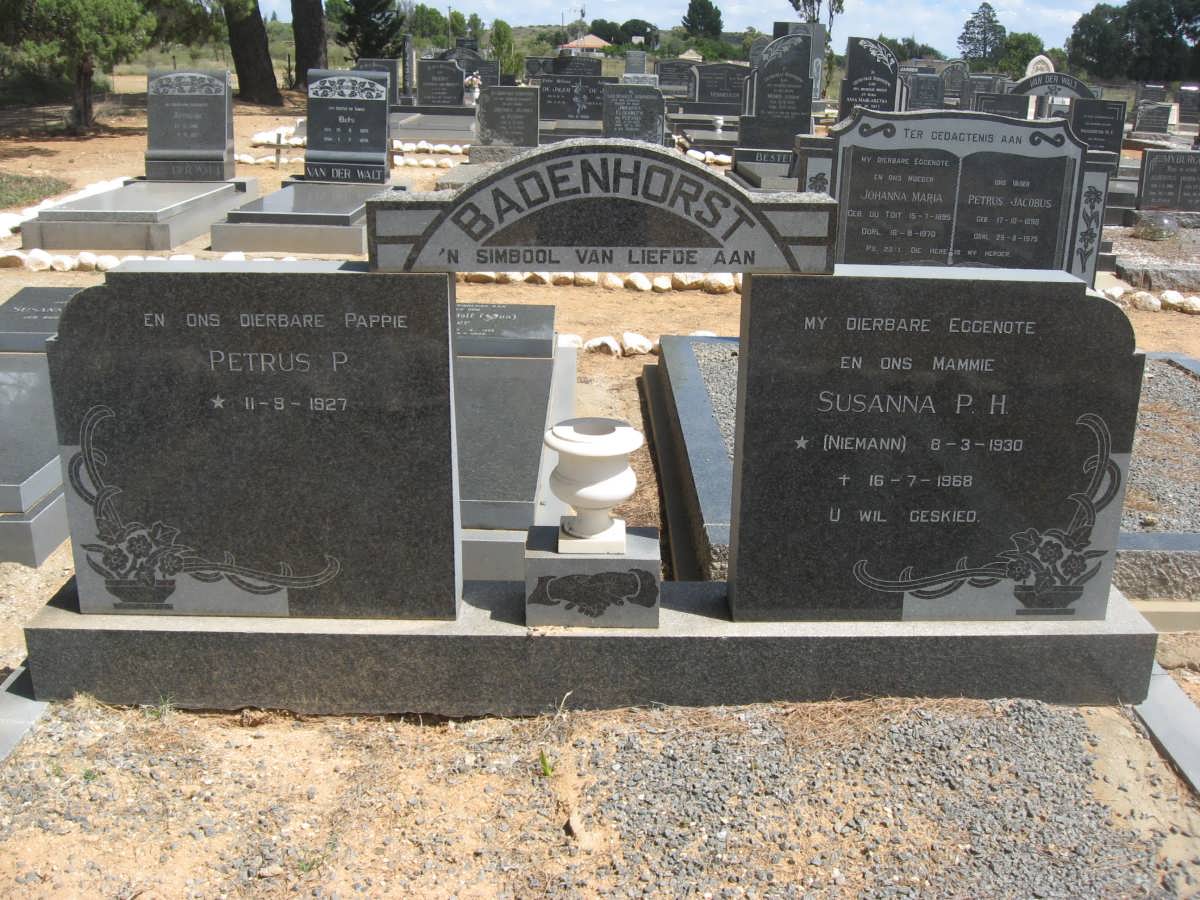 BADENHORST Petrus P. 1927- &amp; Susanna P.H. NIEMANN 1930-1968
