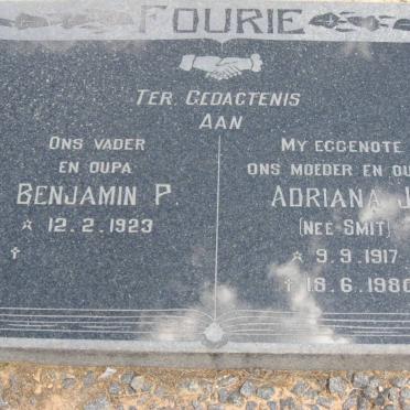 FOURIE Benjamin P. 1923- &amp; Adriana J. SMIT 1917-1980
