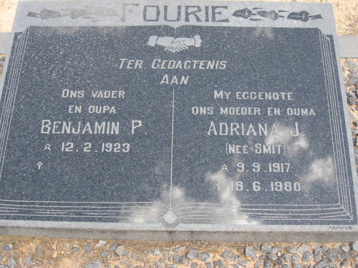 FOURIE Benjamin P. 1923- &amp; Adriana J. SMIT 1917-1980
