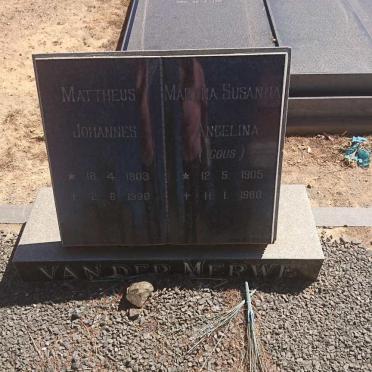 MERWE Mattheus Johannes, van der 1903-1990 &amp; Martha Susanna Angelina GOUS 1905-1988