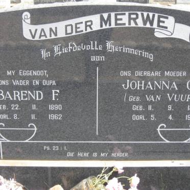 MERWE Barend F., van der 1890-1962 &amp; Johanna C.A. VAN VUUREN 1891-1977