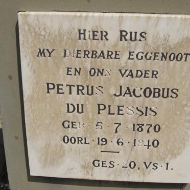 PLESSIS Petrus Jacobus, du 1870-1940