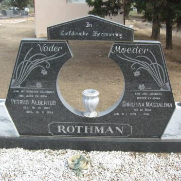 ROTHMAN Petrus Albertus 1921-1984 &amp; Christina Magdalena DE BEER 1923-