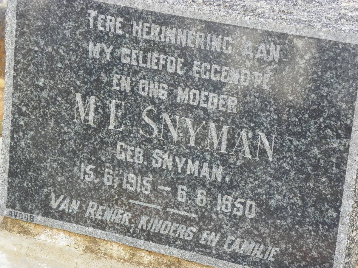 SNYMAN M.E. nee SNYMAN 1915-1950
