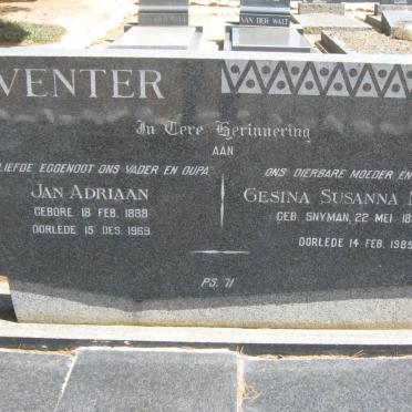 VENTER Jan Adriaan 1888-1969 &amp; Gesina Susanna Maria SNYMAN 1893-1985