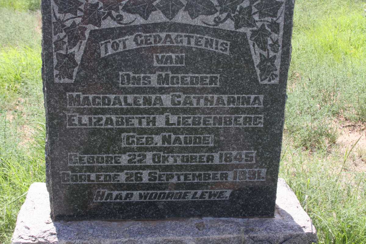 LIEBENBERG Magdalena Catharina Elizabeth nee NAUDE 1845-1891