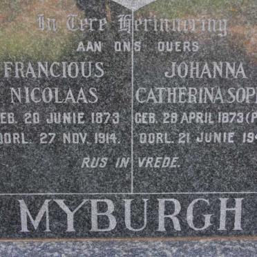 MYBURGH Francious Nicolaas 1873-1914 &amp; Johanna Catherina Sophia PIEK 1873-1946