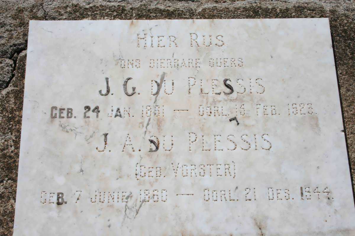 PLESSIS J.G., du 1851-192? &amp; J.A. VORSTER 1860-1944