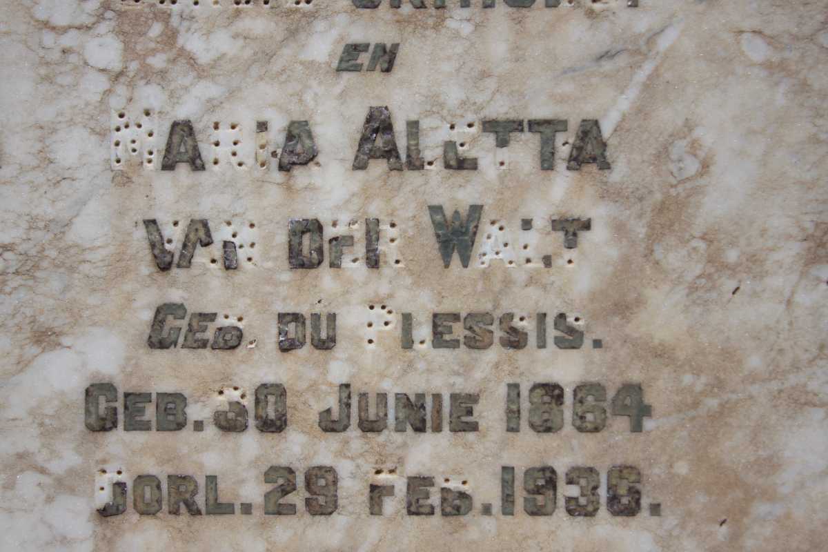 WALT Maria Aletta, van der nee DU PLESSIS 1864-1936