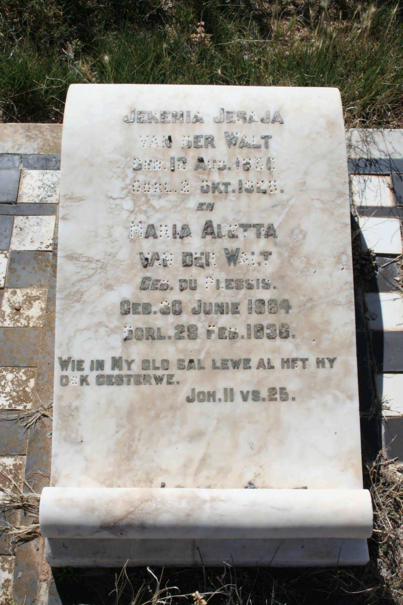 WALT Jeremia Jesaja, van der 18?0-1928 &amp; Maria Aletta DU PLESSIS 1864-19306