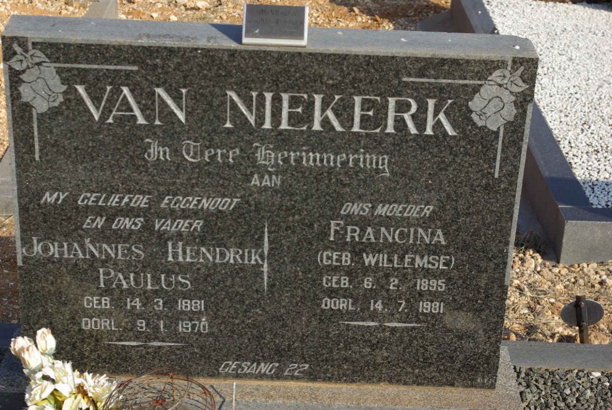 NIEKERK Johannes Hendrik Paulus, van 1881-1970 &amp; Francina WILLEMSE 1895-1981