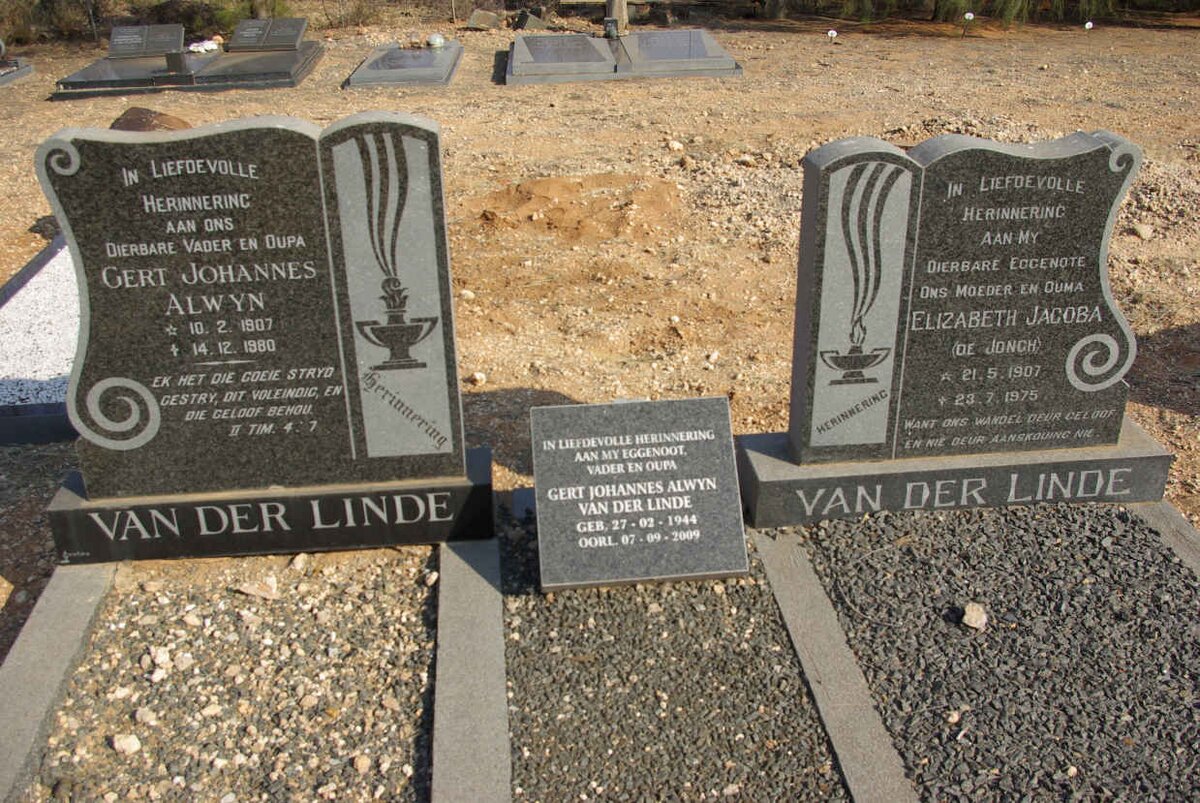 LINDE Gert Johannes Alwyn, van der 1907-1980 &amp; Elizabeth Jacoba DE JONGH 1907-1975