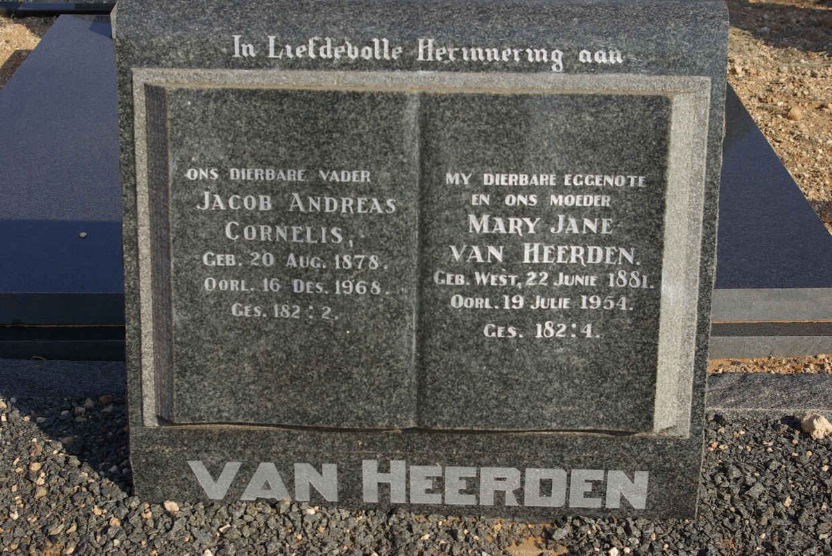 HEERDEN Jacob Andreas Cornelis, van 1878-1968 &amp; Mary Jane WEST 1881-1954