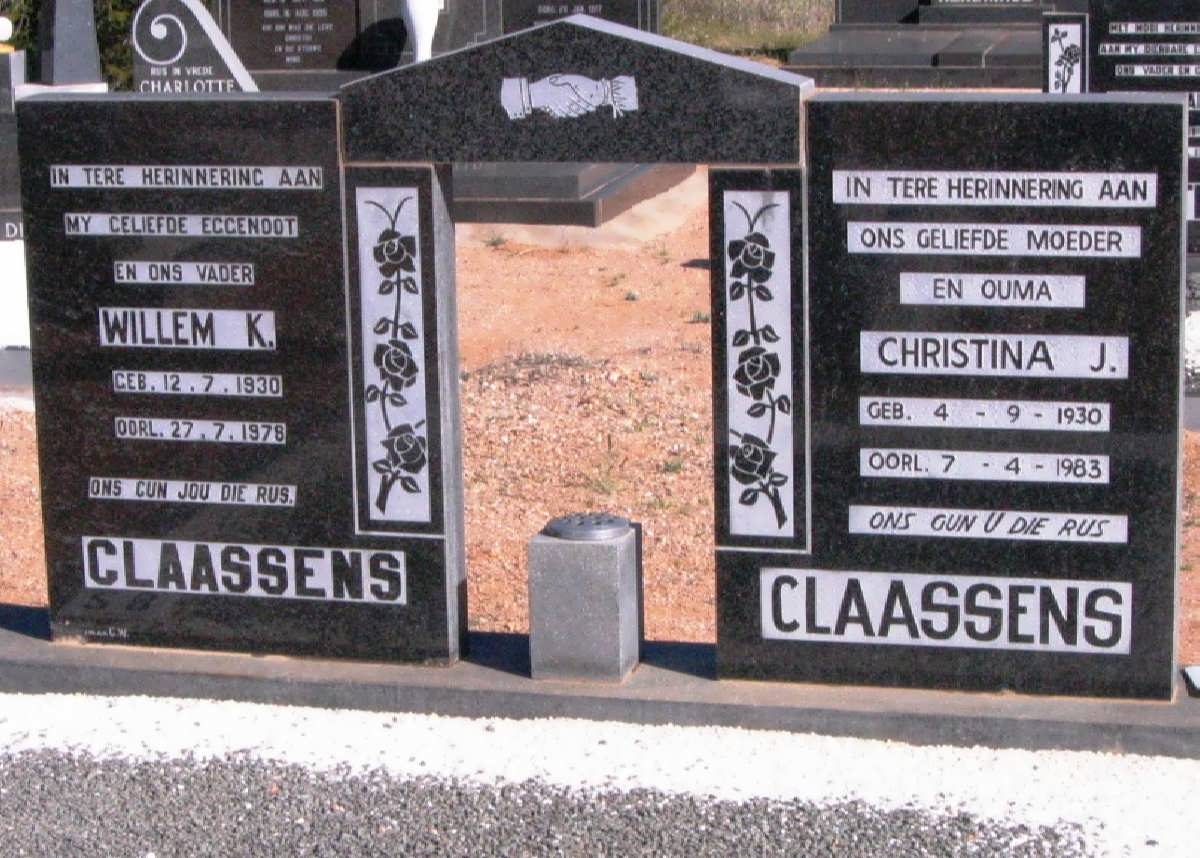 CLAASSENS Willem K. 1930-1978 &amp; Christina J. 1930-1983