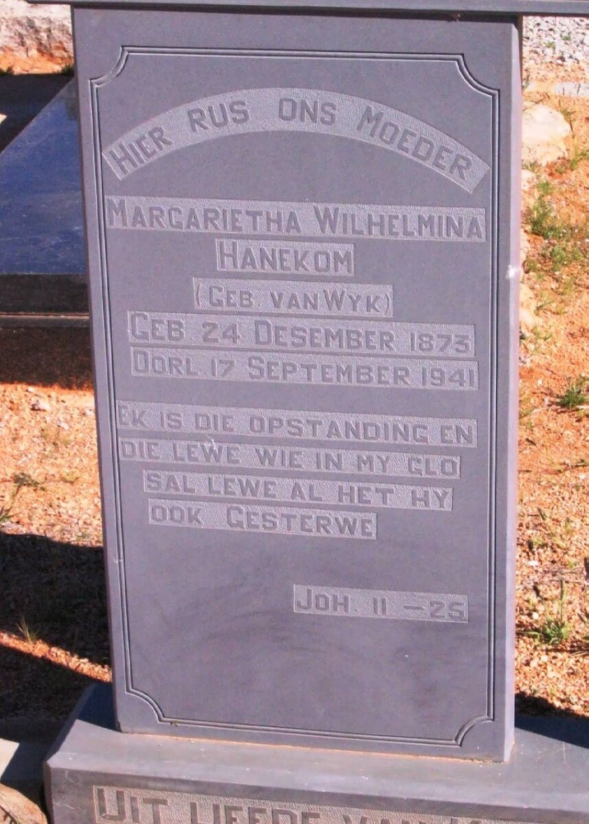 HANEKOM Margarietha Wilhelmina nee VAN WYK 1873-1941