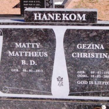 HANEKOM Matty Mattheus B.D. 1912- &amp; Gezina Christina 1916-2000