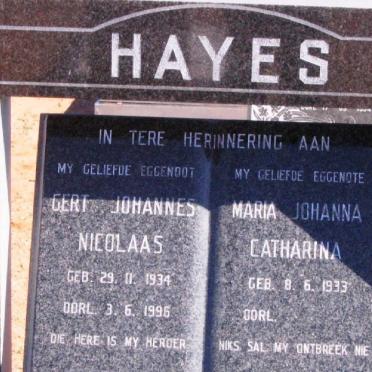 HAYES Gert Johannes Nicolaas 1934-1996 &amp; Maria Johanna Catharina 1933-