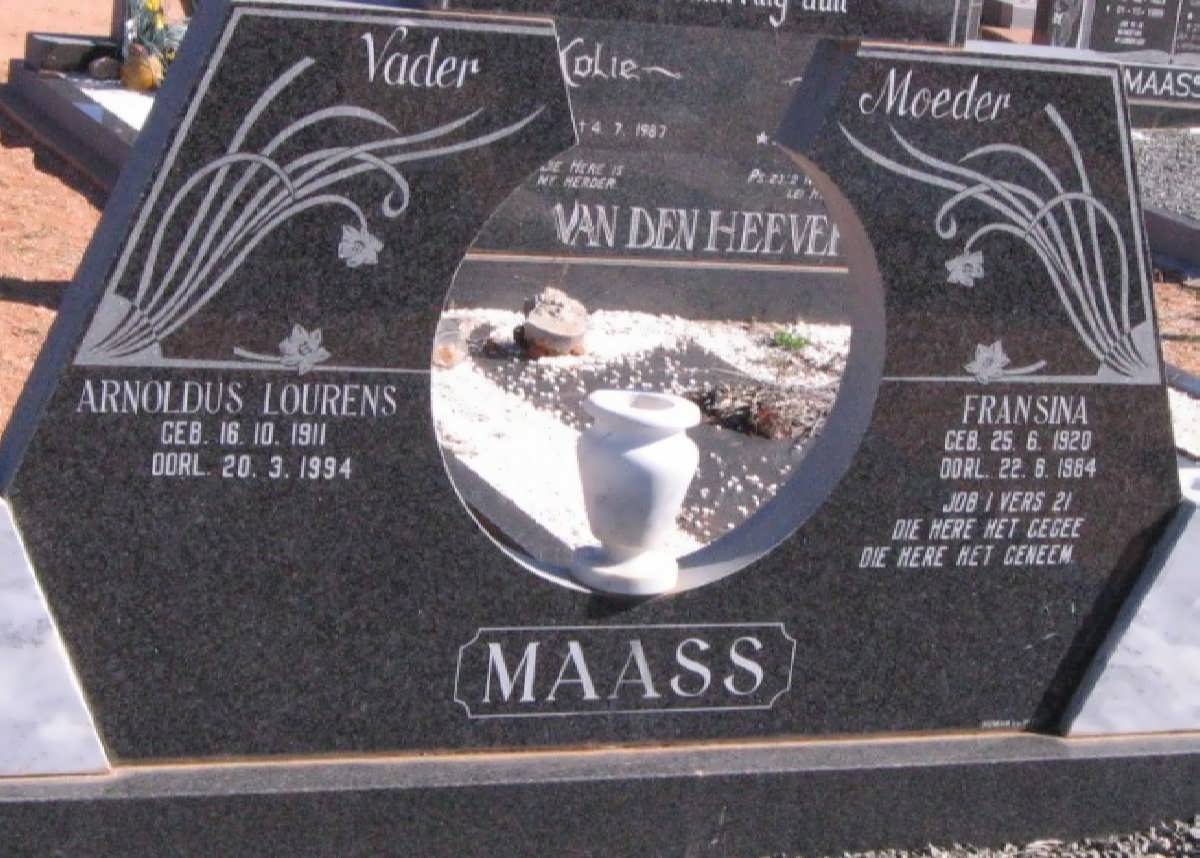 MAASS Arnoldus Lourens 1911-1994 &amp; Fransina 1920-1984