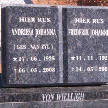WIELLIGH Frederik Johannes, von 1922-2008 &amp; Andriesa Johanna VAN ZYL 1925-2008