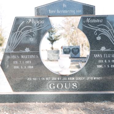 GOUS Jacobus Marthinus 1923-1984 &amp; Anna Elizabeth J. 1929-2003