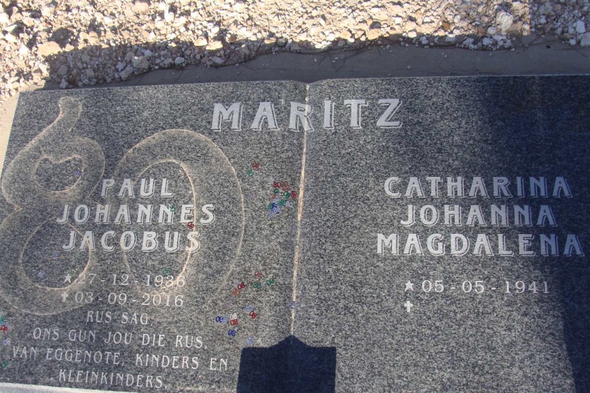 MARITZ Paul Johannes Jacobus 1936-2016 &amp; Catharina Johanna Magdalena 1941-