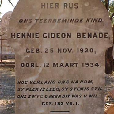 BENADE Hennie Gideon 1920-1934