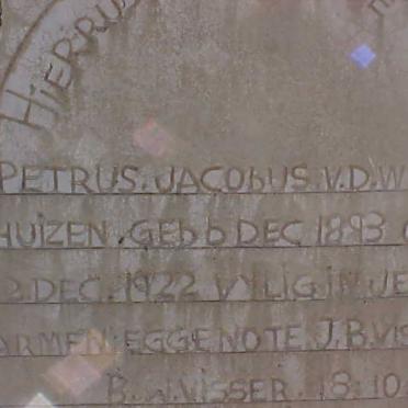 WESTHUIZEN Petrus Jacobus, van der 1893-1922