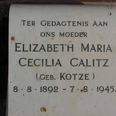 CALITZ Elizabeth Maria Cecilia nee KOTZE 1892-1945 