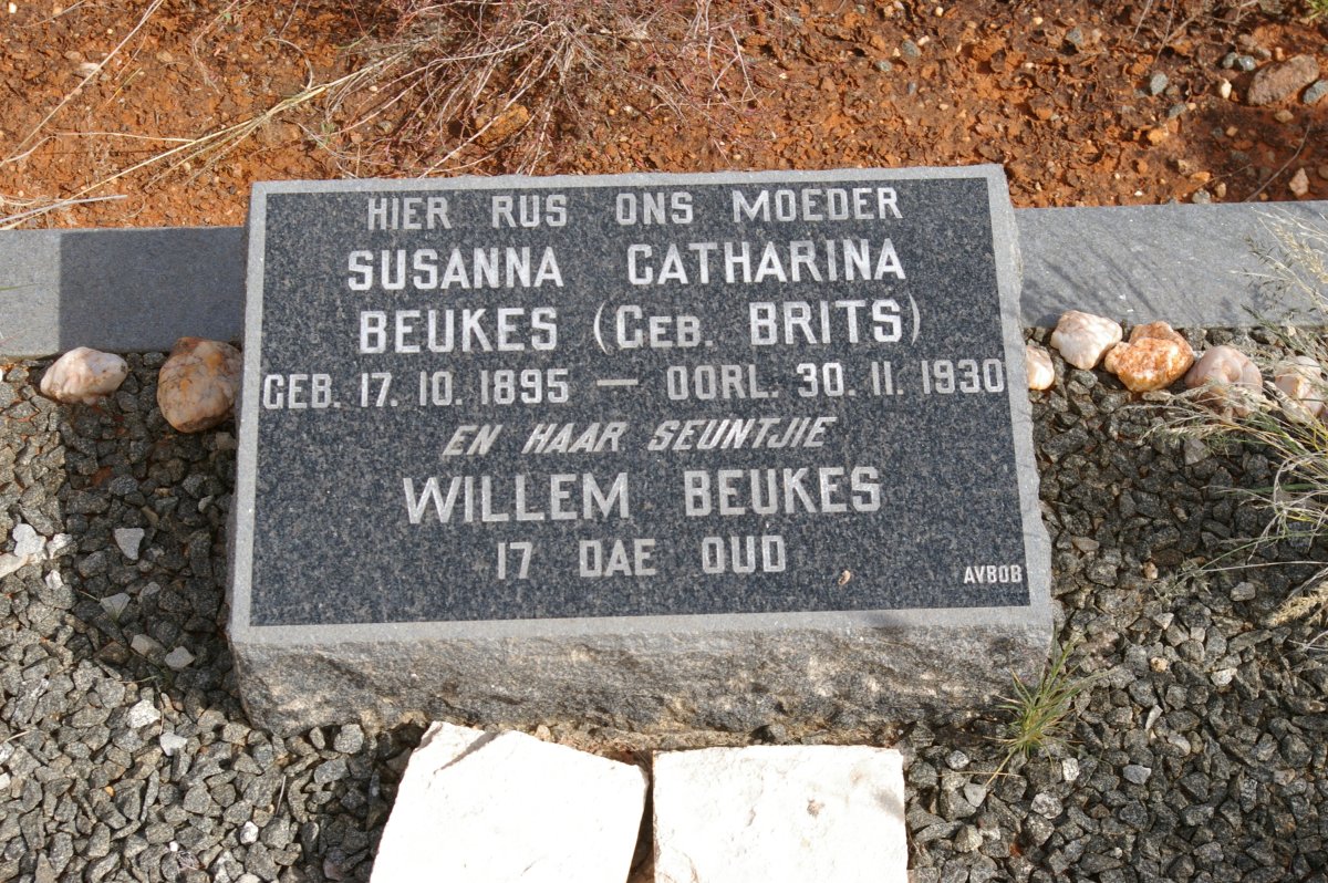 BEUKES Susanna Catharina nee BRITS 1895-1930 :: BEUKES Willem