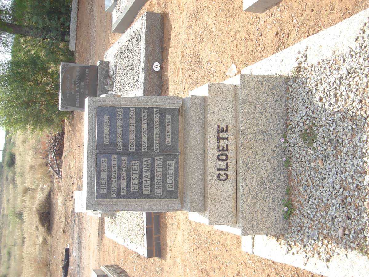 CLOETE Hester Johanna Christina nee NEL 1893-1960