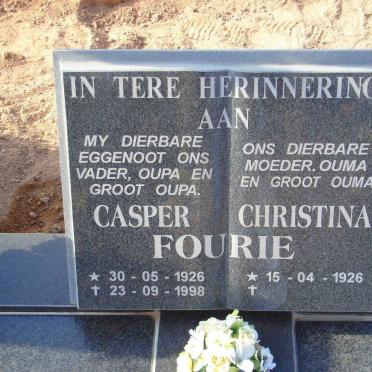 FOURIE Casper 1926-1998 &amp; Christina 1926-