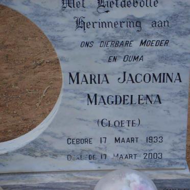 HOLZHAUSEN Maria Jacomina Magdelena nee CLOETE 1933-2003