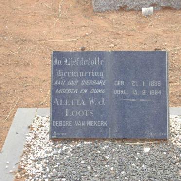 LOOTS Aletta W. J. nee VAN NIEKERK  1889-1964