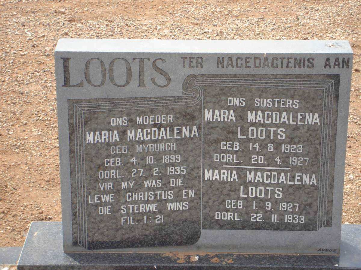LOOTS Maria Magdalena nee MYBURGH 1899-1935 :: LOOTS Mara Magdalena 1923-1927 :: LOOTS Maria Magdalena 1927-1933