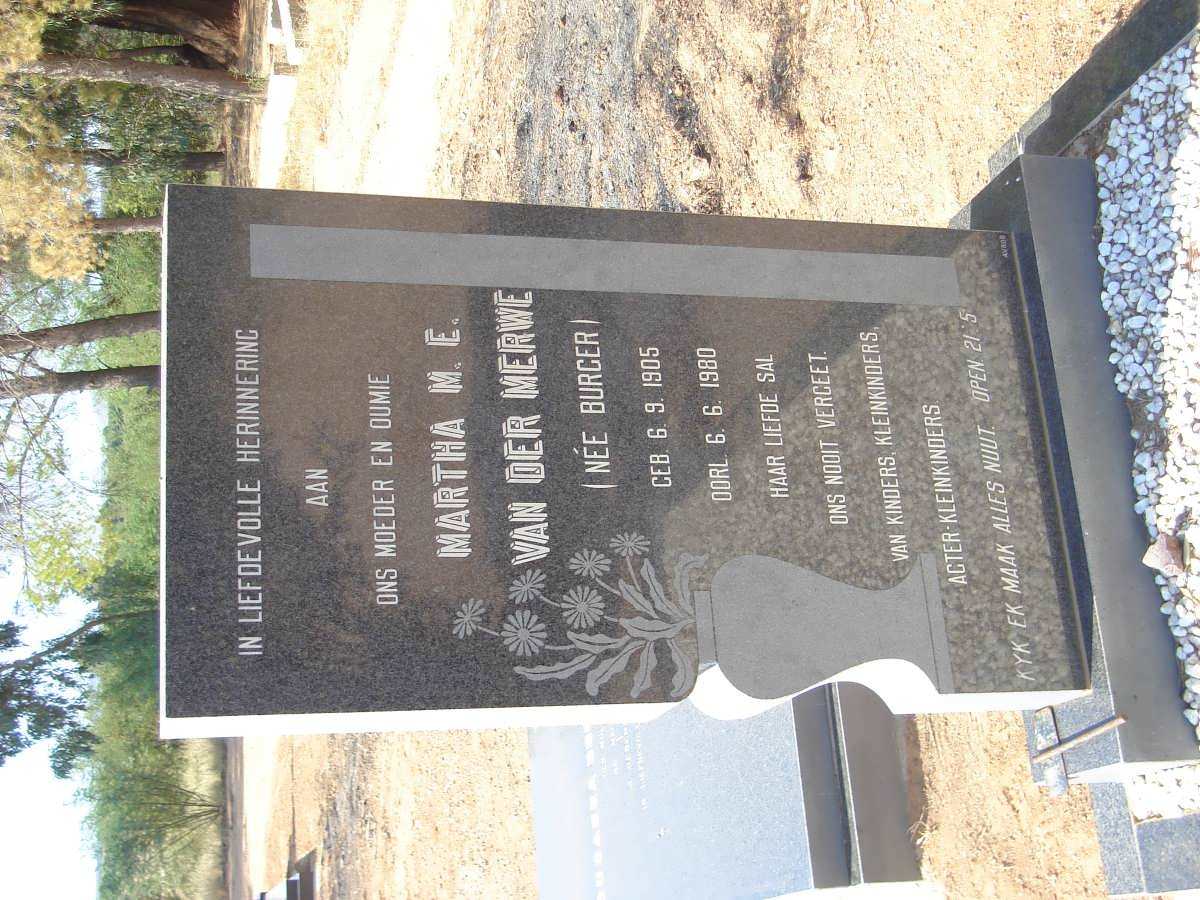 MERWE Martha M.E., van der nee BURGER 1905-1980