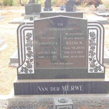 MERWE Johannes A., van der &amp; Helena M. VILJOEN 1879-1958