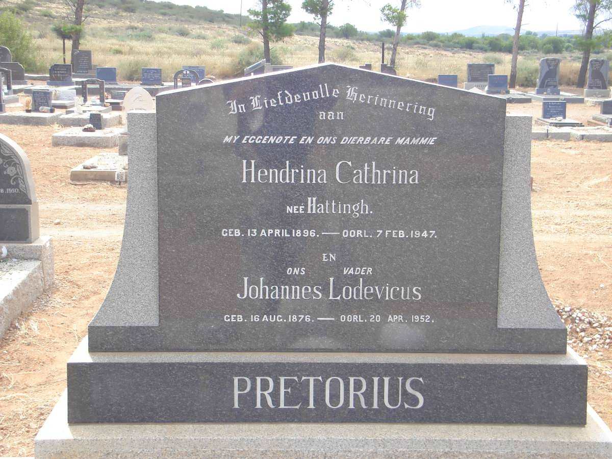 PRETORIUS Johannes Lodevicus 1876-1952 &amp; Hendrina Cathrina HATTINGH 1896-1947