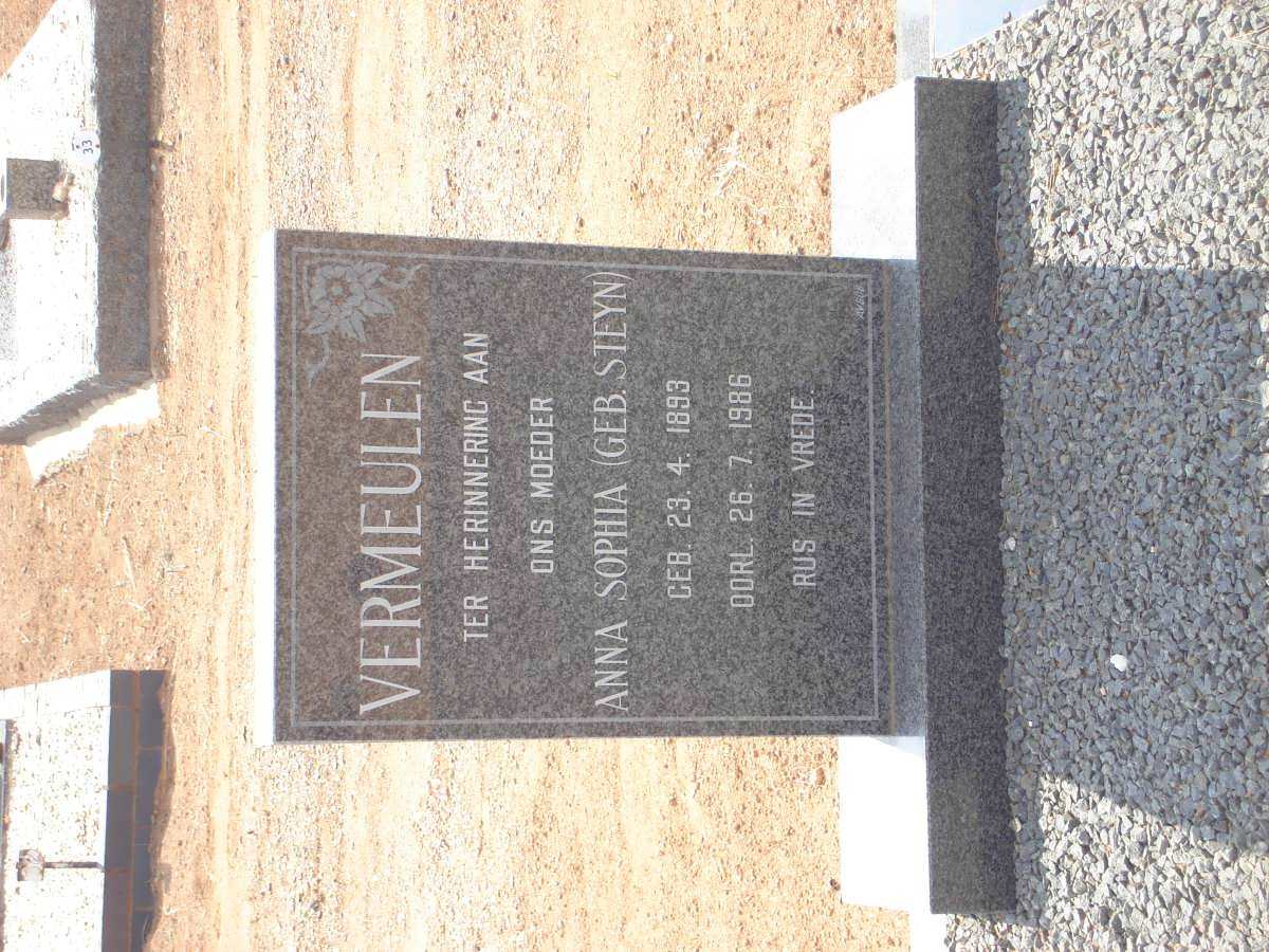 VERMEULEN Anna Sophia nee STEYN 1893-1986