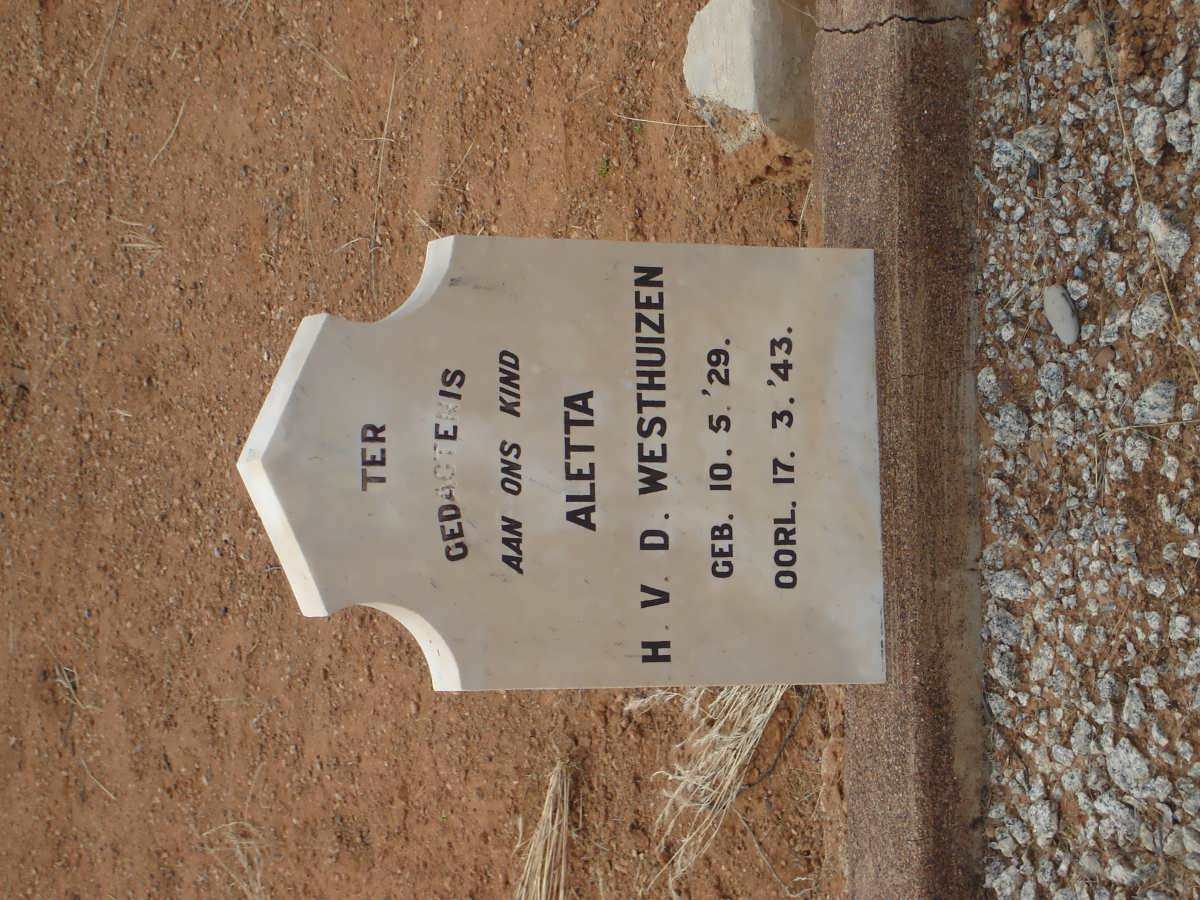 WESTHUIZEN Aletta H., v.d. 1929-1943