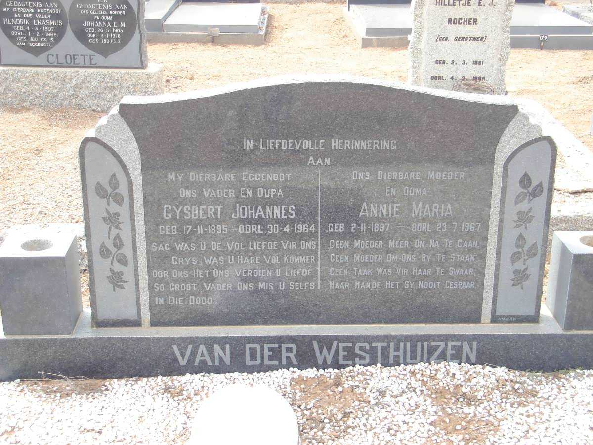 WESTHUIZEN Gysbert Johannes, van der 1895-1964 &amp; Annie Maria 1897-1967