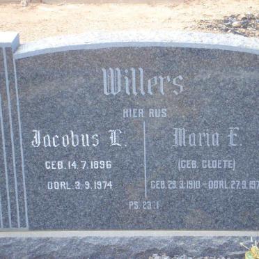 WILLERS Jacobus L. 1896-1974 &amp; Maria E. CLOETE 1910-1970