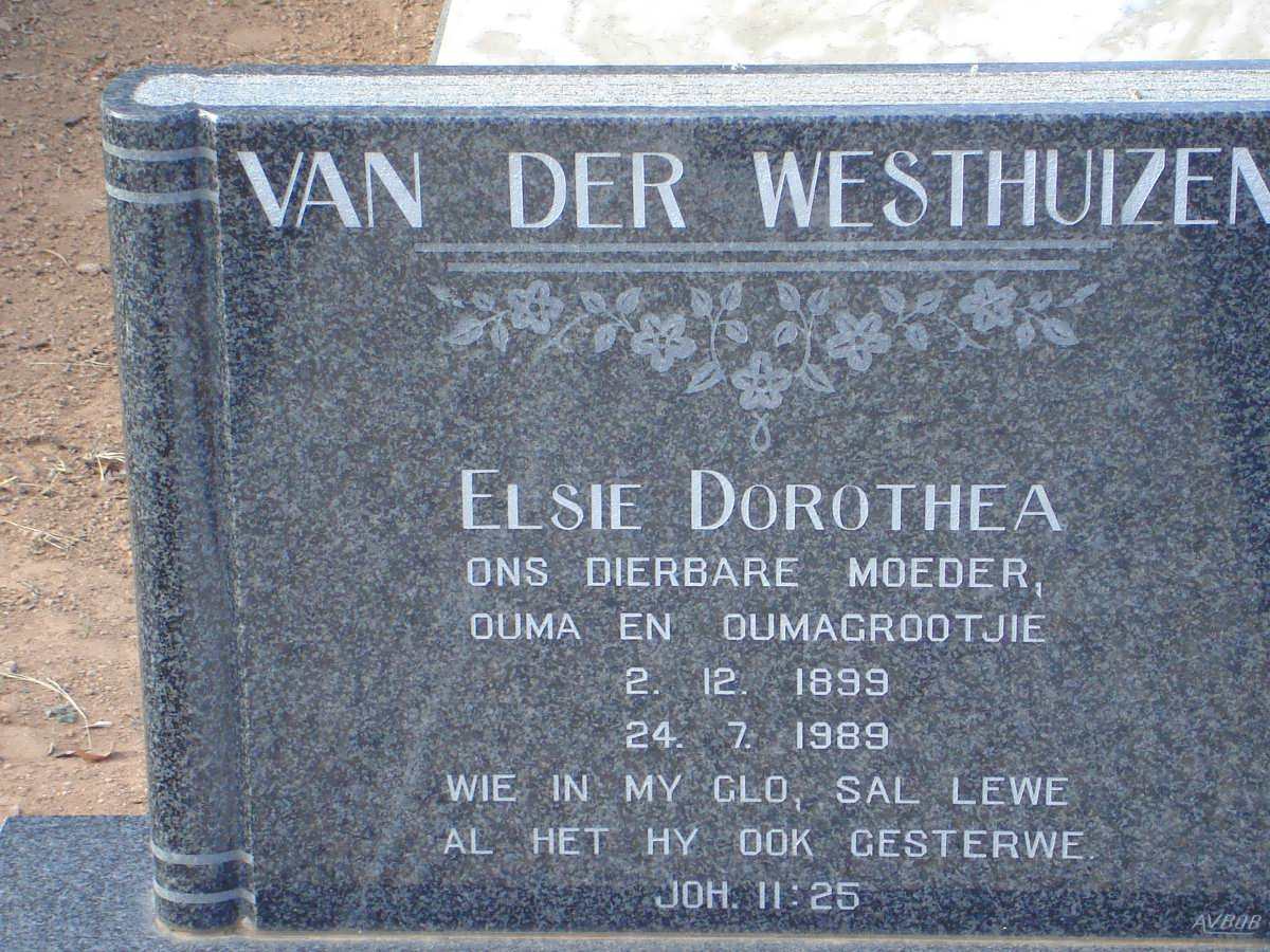 WESTHUIZEN Elsie Dorothea, van der 1899-1989