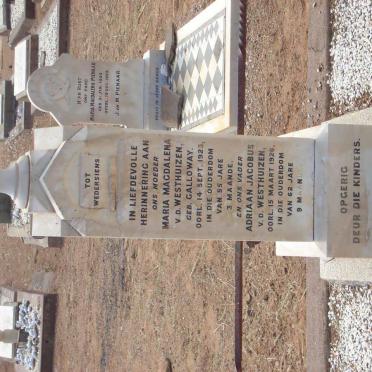 WESTHUIZEN  Adriaan Jacobus, van der -1926 &amp; Maria Magdalena GALLOWAY -1923