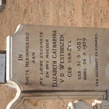 WESTHUIZEN Elizabeth Catharina, van der nee VAN ZYL 1887-1939