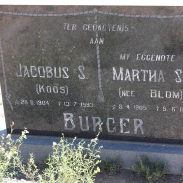 BURGER Jacobus S. 1904-1993 &amp; Martha S. BLOM 1905-1983