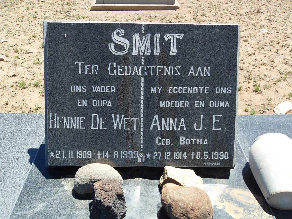 SMIT Hennie De Wet 1909-1999 &amp; Anna J.E. BOTHA 1914-1990